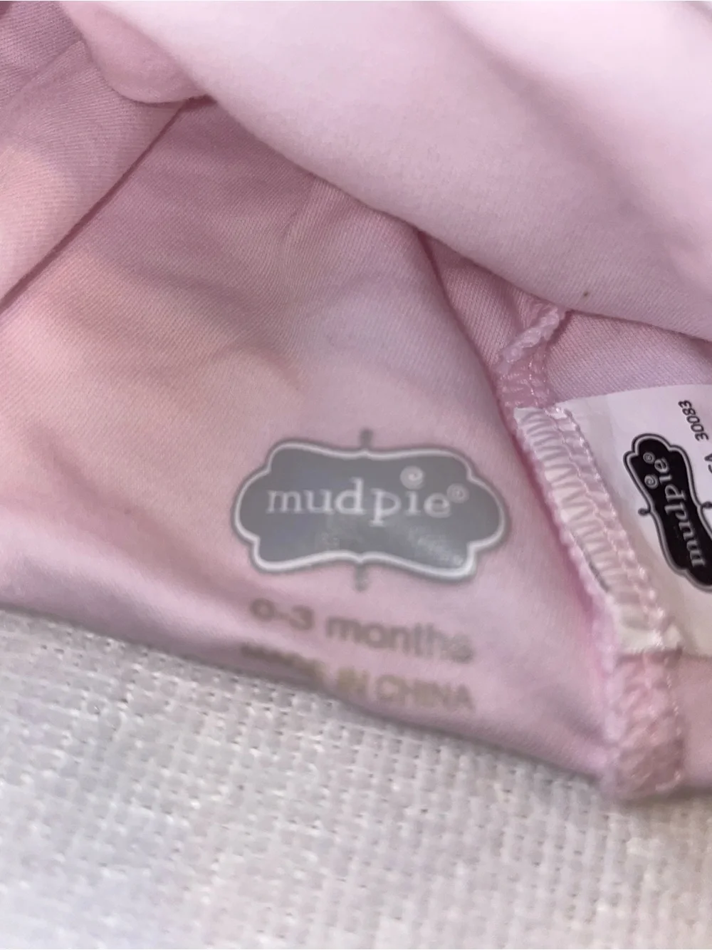 Mud Pie Pink and White Baby Beanie with Bear Accent